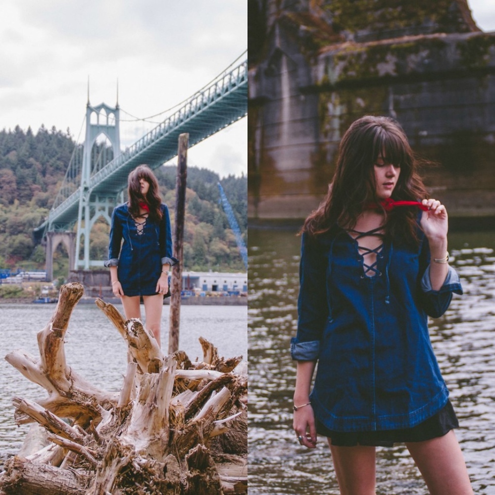 Free People Denim Lace up Tunic Dress - Picture 3 of 7